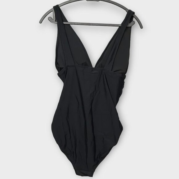 J. CREW FACTORY V-neck ruched one-piece swimsuit Black NWT - Picture 4 of 7